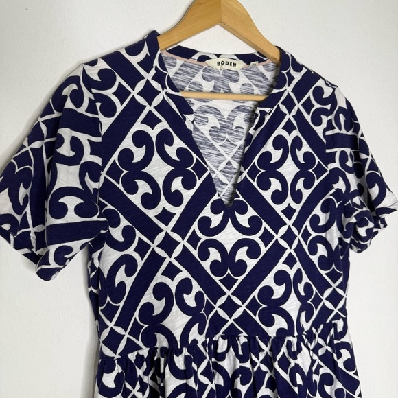 Boden Easy Notch Neck Jersey Dress – Navy/White Geometric Print, Size 10L - Picture 6 of 7